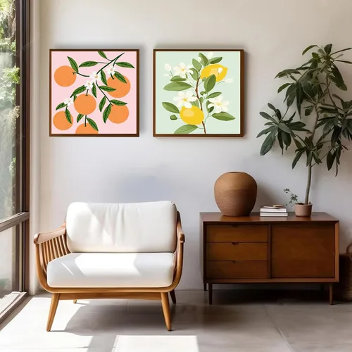Vista 4 de cupmod Paquete de 2 pinturas enmarcadas por números para niños, kit de pintura acrílica fácil por números sobre lienzo, pintura al óleo de frutas