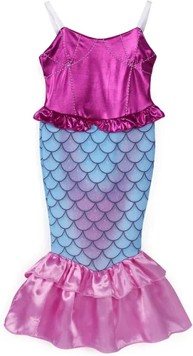 Vista 7 de HenzWorld Mermaid Princess Costume Dress up Outfit Birthday Party Spaghetti Strap Fish Skirt Accessories Jewelry Pink