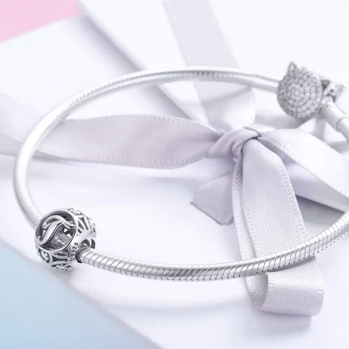 Vista 3 de Plata de ley 925 con piedras cúbicas, opciones completas de regalo de la A Z, cuentas de letras del alfabeto para pulseras europeas Pandora