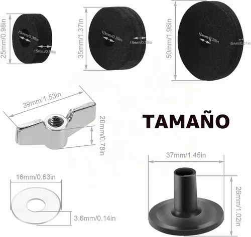 Vista 2 de 21 piezas de platillos accesorios de repuesto para platillos de fieltros, copa de fieltro de embrague Hi-Hat con mangas, tuercas de ala de base