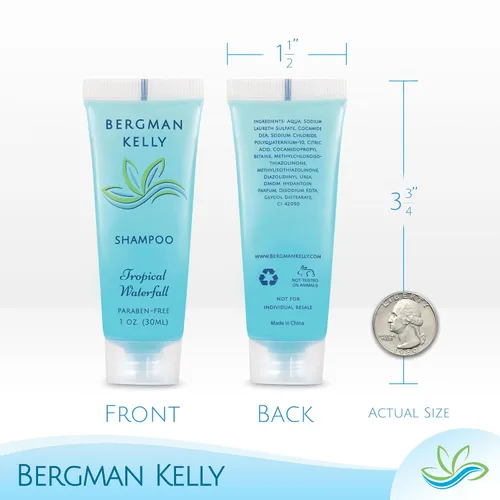 Vista 3 de Bergman Kelly - Paquete de artículos de tocador de hotel - Cascada tropical, 1 oz cada uno, 100 piezas - Juego de 4 piezas: 25 jabón en barra