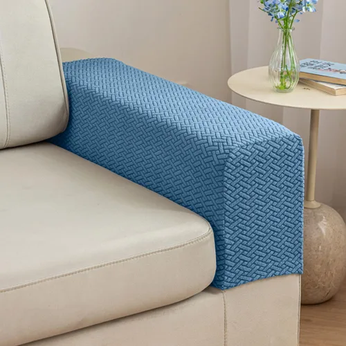 Vista 40 de Fundas de sofá, aptas para mascotas, de cojín universales, elásticas lavables para sofá modular (funda de 2 asientos y diván, con textura color azul)