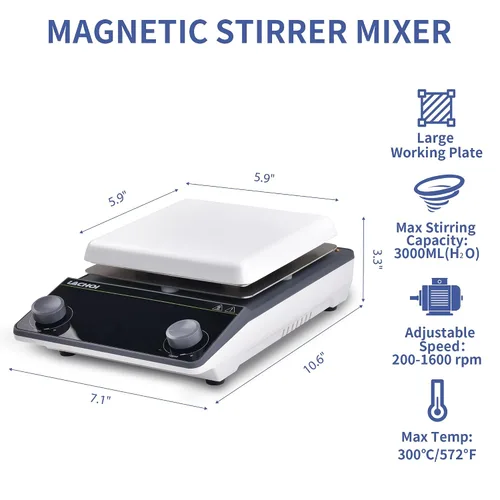 Vista 2 de Agitador Magnético Placa Caliente de 15 cm 200-1600RPM Temp. Máx. 300℃/572°F Placa de Agitación Magnética Capacidad Máx. 5L Agitadores