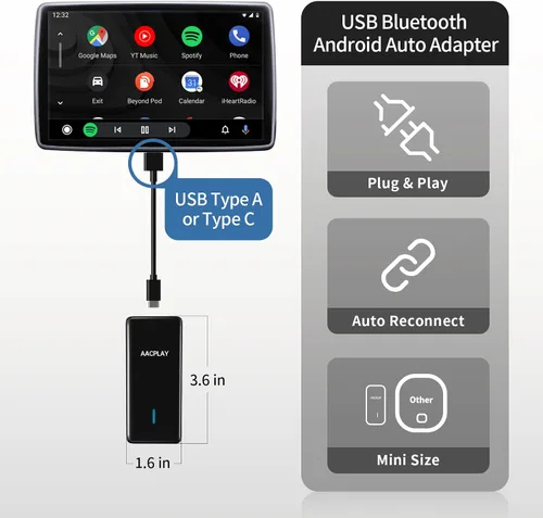 Vista 5 de AACPLAY El adaptador inalámbrico Android Auto para automóvil convierte Android Auto con cable a inalámbrico, Android Auto Dongle inalámbrico