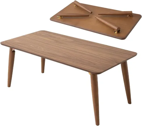 Vista 14 de EMOOR Mesa auxiliar plegable de madera rectangular mediana (17.7 x 31.5 pulgadas), gris claro, mesa baja para sentarse en el suelo, espacio pequeño