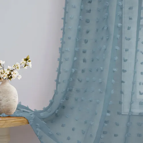 Vista 21 de Cortinas Beige Semitransparentes de 63 Pulgadas de Largo para Dormitorio, Sala de Estar, Guardería Infantil, Ventana con Diseño de Pompón