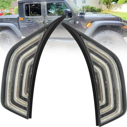 Vista 9 de Luces direccionales LED de marcador lateral para J'eep Wrangler 2018-2023, J'eep Gladiator 2020-2023, lente transparente, guardabarros delanteros