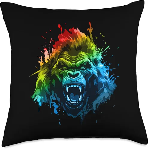 Vista 5 de Pure Motivation Style Gorilla Head Beast Angry Workout Gym Motivation Power Throw Pillow, 16 x 16, multicolor