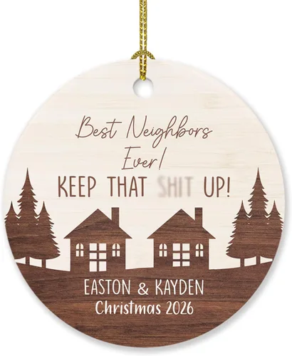 Vista 9 de Adorno personalizado de buen vecino con nombres y texto personalizados, adornos de tesoro de A Good Neighbor is A Found, adornos de Navidad 2024