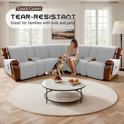 Vista 7 de Arfntevss Fundas impermeables para sofá seccional reclinable, fundas para sofá en forma de L, antideslizantes, lavables, juego de fundas para sofá