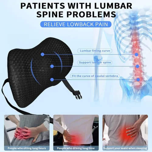 Vista 6 de Almohada de apoyo lumbar con correas ajustables para aliviar el dolor de espalda baja. Almohada de apoyo lumbar de espuma viscoelástica
