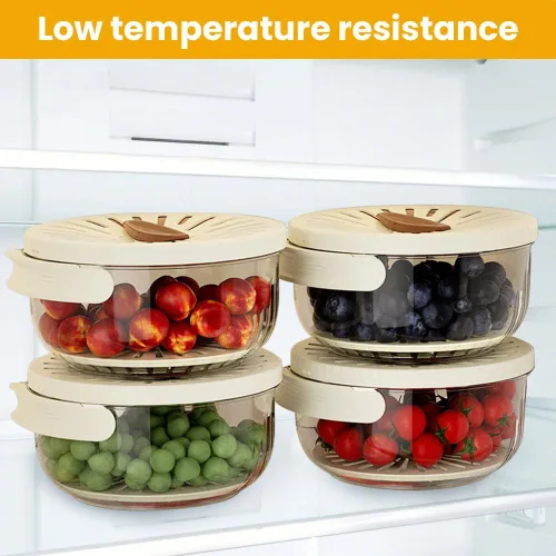 Vista 8 de Cuenco multifuncional para lavar frutas y verduras, cuenco para lavar frutas con colador, recipiente con tapa, escurridor de frutas con asa