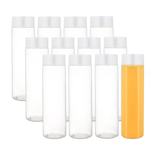 Vista 9 de zmybcpack Paquete de 24 botellas de plástico PET transparente de 10 onzas (10.1 fl oz) con tapas negras, botellas de plástico para batidos ideales