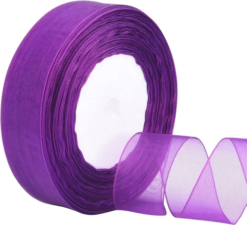 Vista 10 de Hapeper Cinta de gasa de organza transparente de 1 pulgada, 50 yardas/rollo (negro)
