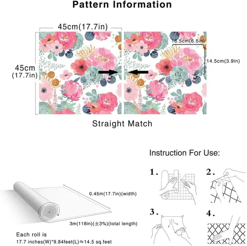 Vista 4 de Papel tapiz removible con diseño floral de cactus rosa, azul marino, vinilo autoadhesivo y prepegado decorativo para niñas y mujeres, armarios