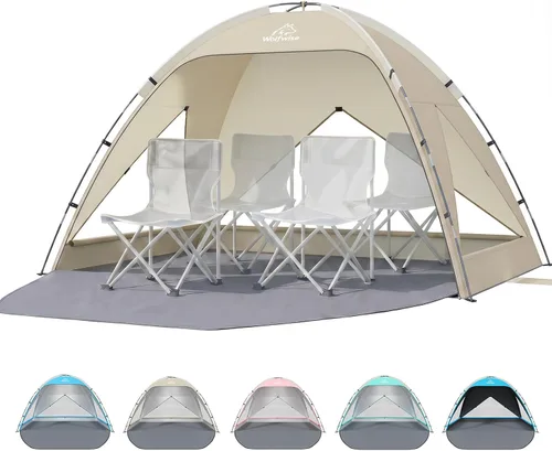 Vista 10 de Wolfwise Tienda de playa Refugio de sol portátil, Cabaña estándar de la Shade Beach Essentials, protección UV UPF 50+ y fácil instalación, ventanas