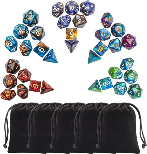 Vista 7 de CiaraQ Juego de dados poliédricos - Dados para juegos de rol DND para Calabozos y Dragones, juego de mesa RPG, doble color, 35 piezas Diseño