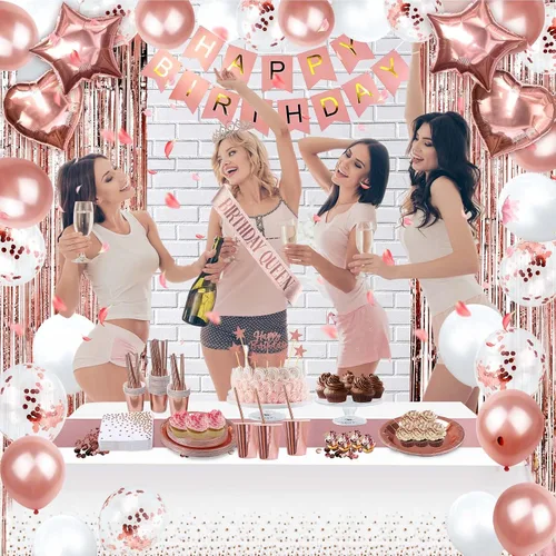 Vista 5 de 253 decoraciones de cumpleaños para mujer, decoraciones de fiesta de oro rosa, decoraciones de feliz cumpleaños, kit de soporte para globos, kit