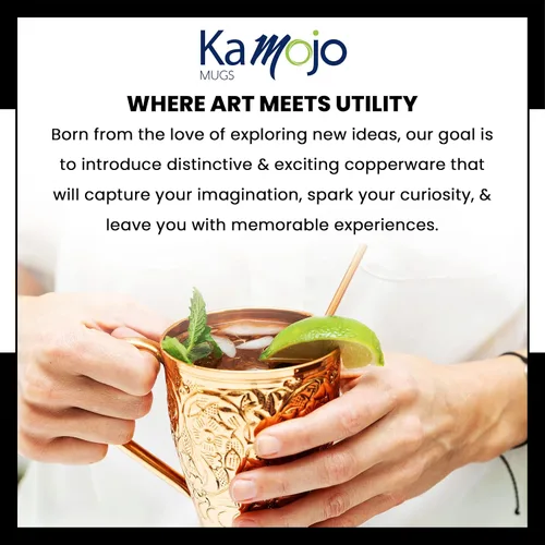 Vista 9 de Kamojo Juego de 2 tazas de cobre con diseño único hecho a mano en relieve con revestimiento antideslustre de grado alimenticio, juego de regalo