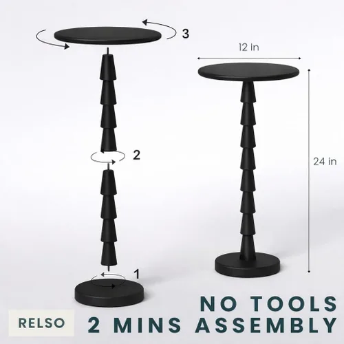 Vista 5 de Relso Sakala Mesa de Bebidas de Madera Maciza de Mango - 24 Pulgadas de Alto, Elegante Mesa Lateral, Mesa Terminal Moderna para Sala de Estar