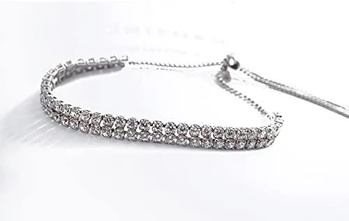 Vista 4 de UDYLGOON Juego de aretes de cristal con diamantes de imitación para dama de honor, novia, boda, baile de graduación, Metal, cristal Circonita cúbica