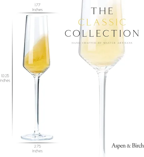Vista 2 de Aspen & Birch - Juego de 6 copas de champán clásicas - Copas de champán - Copas de mimosa, copas de cristal premium, transparentes, 6 onzas, copas