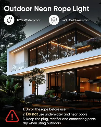 Vista 2 de KANAYA Luz de cuerda LED de neón de 16 pies con certificación ETL, CA 110V-120V conectable cortable iluminación IP65 impermeable, para decoración