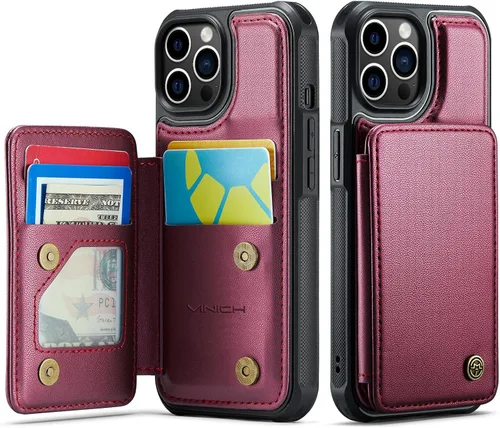 Vista 68 de Vinich for iPhone XR Wallet Case with Card Holder, Black RFID Blocking Credit Slots, Kickstand, Shockproof Flip Phone Cover, PU Leather, Double