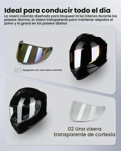 Vista 3 de Full Face Motorcycle Helmet DOT Approved for Adult Men Women AU-T801 Includes Clear/Tinted Visors & Storage Bag, Lightweight ABS/EPS, Visor Lock