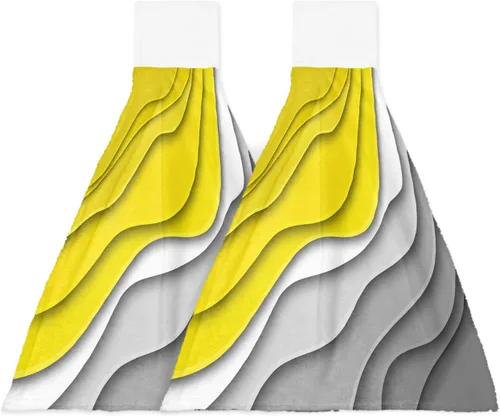 Vista 16 de Toallas de cocina con lazo para colgar, toallas de mano abstractas onduladas de color gris degradado, suaves, absorbentes, para baño, bar, hogar