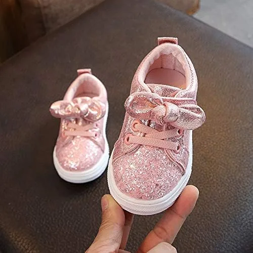 Vista 2 de XGao Zapatillas de deporte para bebés, niños y niñas, zapatos sin cordones para bebés, niñas y niñas, con lentejuelas brillantes, zapatos deportivos