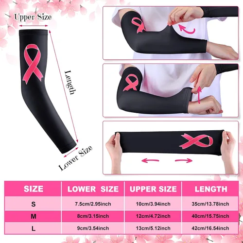 Vista 2 de Zhehao 24 pares de mangas de compresión para brazo para concientización sobre el cáncer de mama, manga deportiva para béisbol, fútbol, mujeres