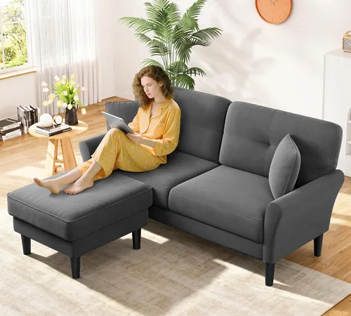 Vista 13 de Sofá biplaza de 69 pulgadas, sofás pequeños de terciopelo para espacios pequeños, sofás de dos plazas con 2 almohadas, sofás de dos plazas
