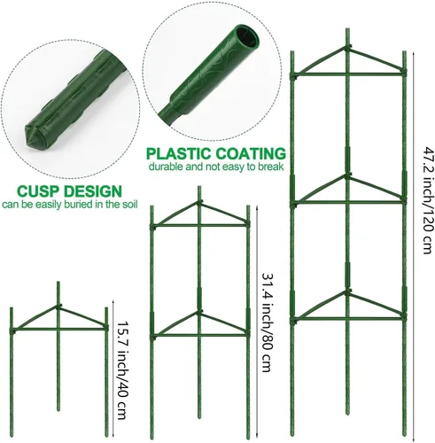 Vista 3 de Hahood Paquete de 6 jaulas de tomate para plantas de jardín de hasta 48 pulgadas, jaulas montadas para plantas vegetales, estacas de soporte