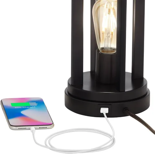 Vista 2 de 360 Lighting Marcel - Juego de 2 lámparas de mesa industriales modernas de 24.25 pulgadas de alto con puerto de carga USB y luz nocturna LED de tela