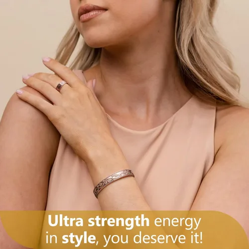 Vista 6 de Feraco Pulsera magnética de cobre para hombres y mujeres, 99.99% de cobre puro con imanes de neodimio eficaces (juego de 3), Cobre, No es una piedra
