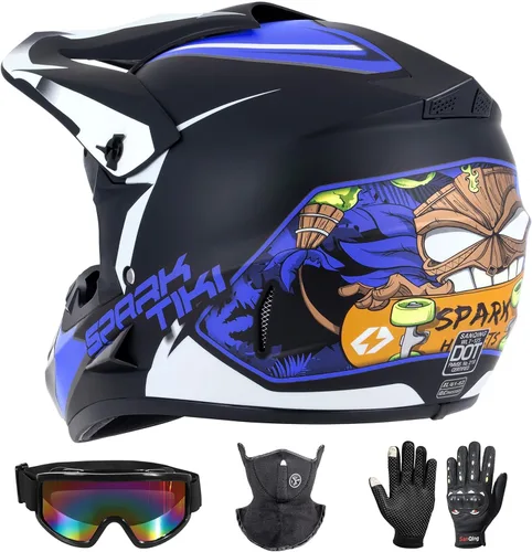Vista 2 de Casco de motocross juvenil, casco de motocicleta ATV, cascos de motocross para exteriores, aprobado por DOT, cascos todoterreno con guantes, gafas