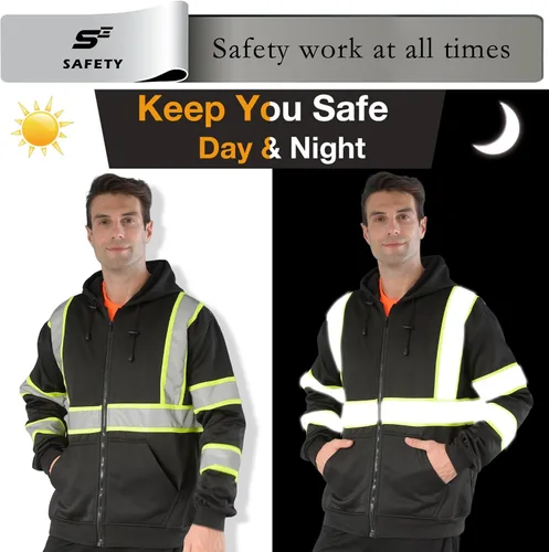 Vista 6 de sesafety Class 3 High Visibility Sweatshirt for Men,Hooded Pullover,Hi-Vis Safety Hoodie Pullover Sweatshirt