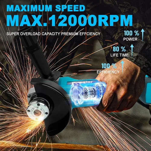Vista 2 de Amoladora Angular Inalámbrica para Batería MAKITA de 18 V, Amoladora sin Escobillas de 4-1/2 Pulgadas, 3 Velocidades Variables para Cortar, Moler