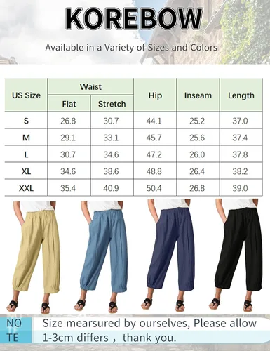 Vista 3 de Pantalones de lino de verano para mujer, cintura alta, con cordón, estampados, pantalones capri bohemios