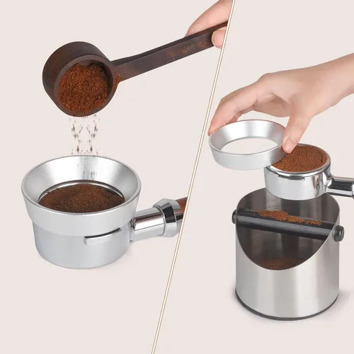 Vista 3 de Embudo portafiltro de espresso de aluminio Attsky, embudo dosificador de 51 mm con magnético Aluminum Construction, Strong Magnet, Lightweight