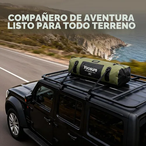 Vista 5 de Bolsa de lona impermeable de 80 Lt, mochila seca para motocicleta, bolsas impermeables con cremallera y almohadilla espaciadora para kayak, rafting