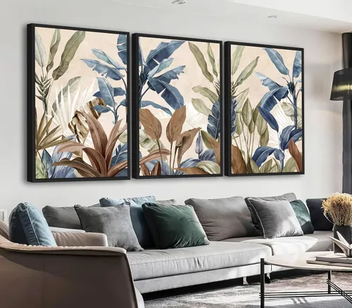 Vista 17 de Arte de Pared Botánico Enmarcado Grande - Decoración de Pared de Hojas Tropicales 16"x24" Juego de 3 Impresiones de Arte Bohemio Beige Pintura