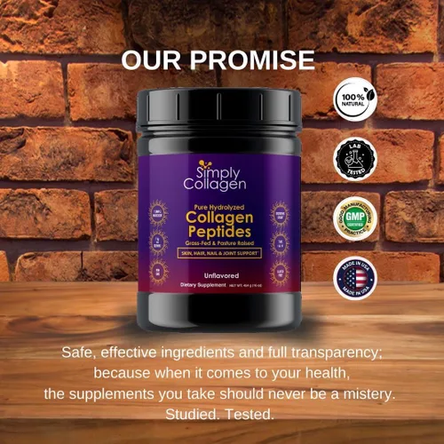 Vista 7 de Simply Collagen® Péptidos de colágeno hidrolizados en polvo alimentados con pasto, sin sabor, tipo I y III para apoyar el cabello, la piel