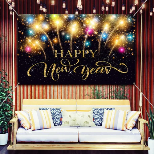Vista 5 de Blulu Suministros de decoración de fiesta de Año Nuevo, pancarta de tela extragrande para decoración de fiesta de 2026, fondo de cabina de fotos