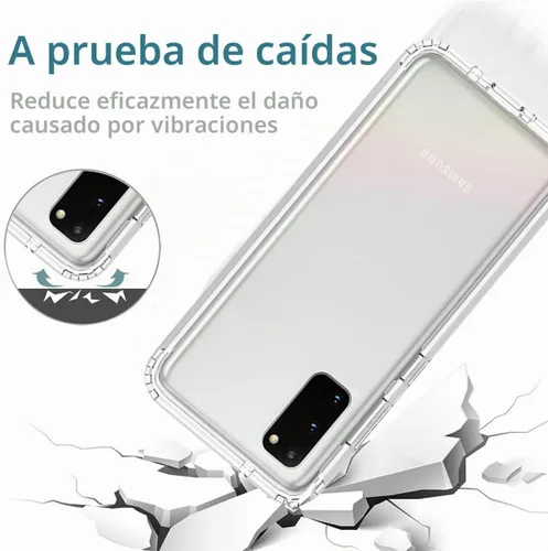 Vista 7 de Funda para Samsung Galaxy S20 5G, transparente, protección de cuerpo completo, protector de pantalla de vidrio templado, parachoques híbrido a