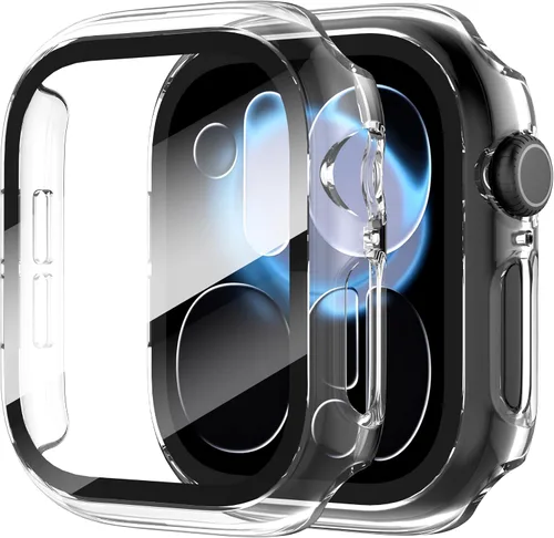Vista 29 de Diruite Juego de 2 fundas para Apple Watch Series 3/2/1 de 38mm, protector de pantalla de vidrio templado ultradelgado de todo alrededor para iWatch