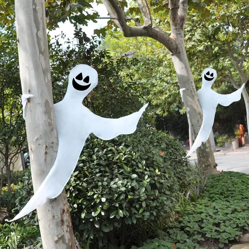 Vista 10 de JOYIN 2 piezas de decoración de fantasma para árbol de Halloween, 53 pulgadas, fantasma volador flexible para árboles, patio, césped, jardín