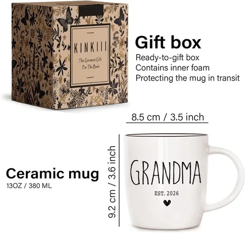 Vista 3 de Promovidos a Abuelos 2026 Juego de Tazas, Tazas de Cerámica para Abuela y Abuelo 2026, Anuncio de Embarazo para Juego de Tazas de Abuelos, Regalos