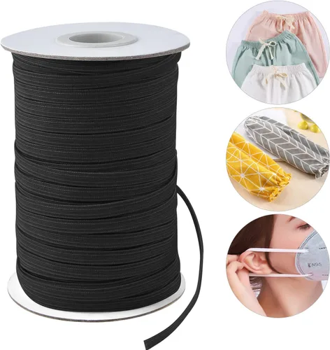 Vista 5 de Coopay Bandas elásticas planas de 40 yardas de largo, 1/2 pulgada de ancho, cuerda elástica plana para coser proyectos de bricolaje, artes y Negro